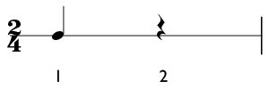 Example of a quarter rest in 2/4 time