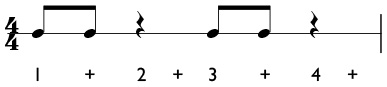 Syncopated rhythm with eighth notes followed by rests