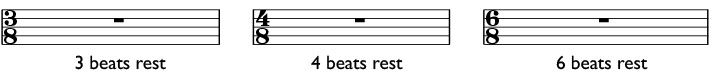Whole rests in 3/8, 4/8, and 6/8