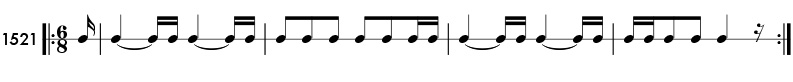 Sixteenth notes in compound meter -rhythm pattern 1521