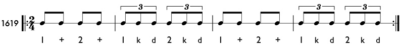 Triplet and duple subdivision - rhythm pattern 1619