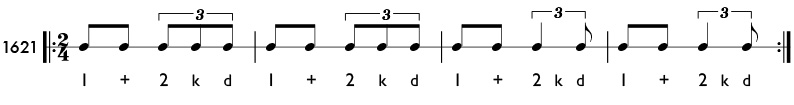 Triplet and duple subdivision - rhythm pattern 1621