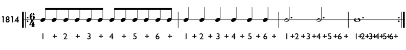 Rhythm example in 6/4 time - pattern 1814