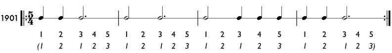 Odd meter rhythm example in 5/4 time - pattern 1901