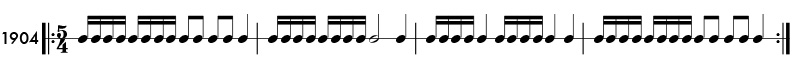 Odd meter rhythm example in 5/4 time - pattern 1904