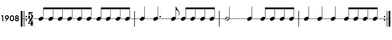 Odd meter rhythm example in 5/4 time - pattern 1908