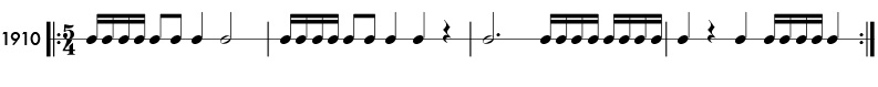 Odd meter rhythm example in 5/4 time - pattern 1910