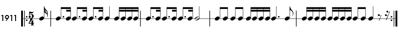 Odd meter rhythm example in 5/4 time - pattern 1911