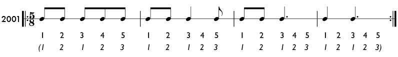 Example of odd meter rhythms in 5/8 time signature - Pattern 2001