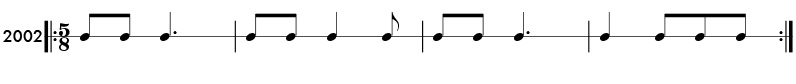 Example of a rhythm pattern in a 5/8 time signature.