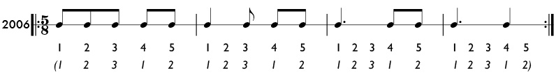 Example of odd meter rhythms in 5/8 time signature - Pattern 2006