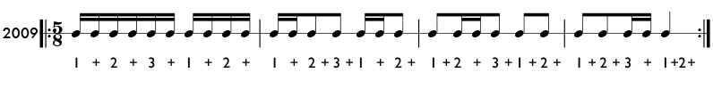 Example of odd meter rhythms in 5/8 time signature - Pattern 2009